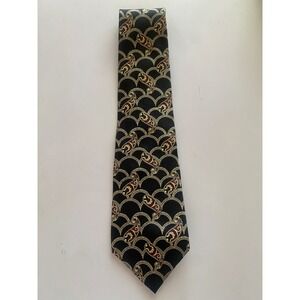 Nubio Collezione Esclusivo Mens Silk‎ Tie Black Gold Burgundy Paisley Geometric